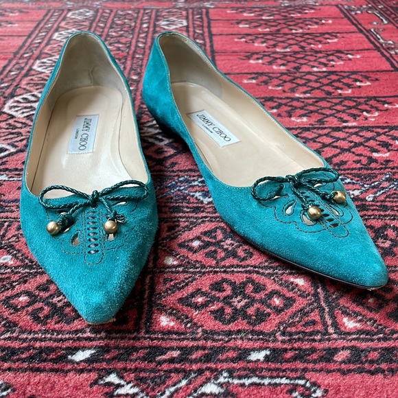 Jimmy Choo teal pointy toe flats, sz 39 - Picture 5 of 7